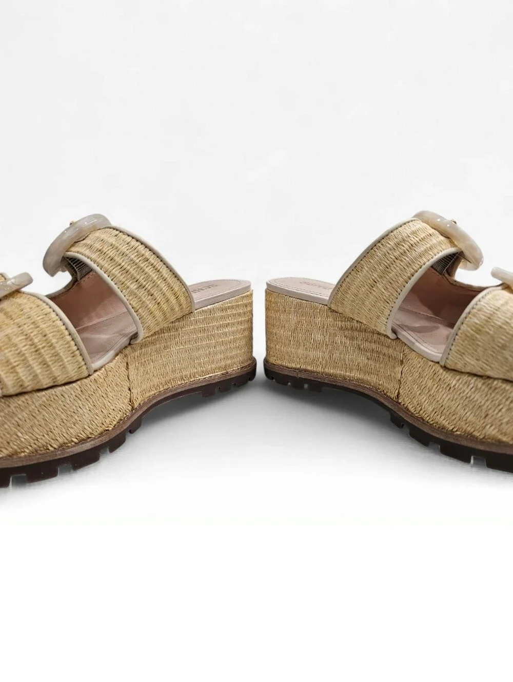 SCHUTZ Bela Platform Raffia Wedge Slide Sandals In Natural & Egg Shell 6B